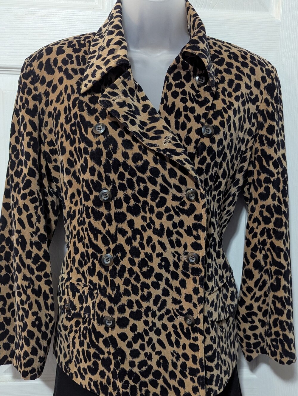 Vintage Leopard Print Double-Breasted Jacket - Tan & Black 451